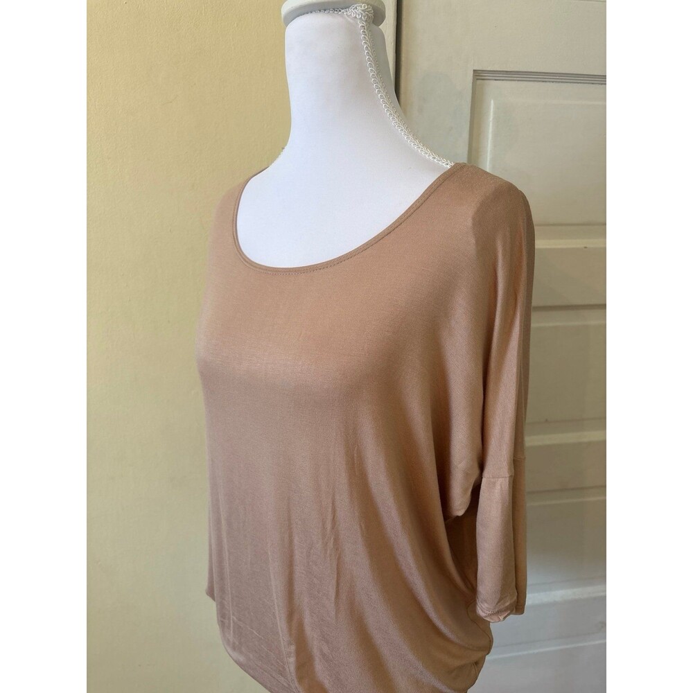 Dolman top tunic blouse t-shirt scoop neck beige basic nude classy wedding work - Picture 2 of 6
